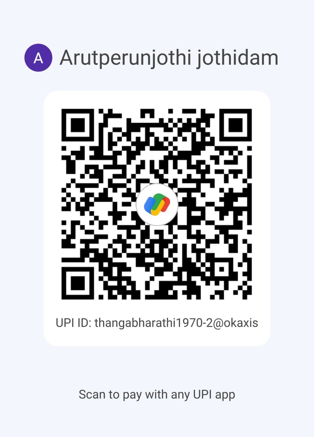 Scan to pay — UPI ID thangabharathi1970-2@okaxis